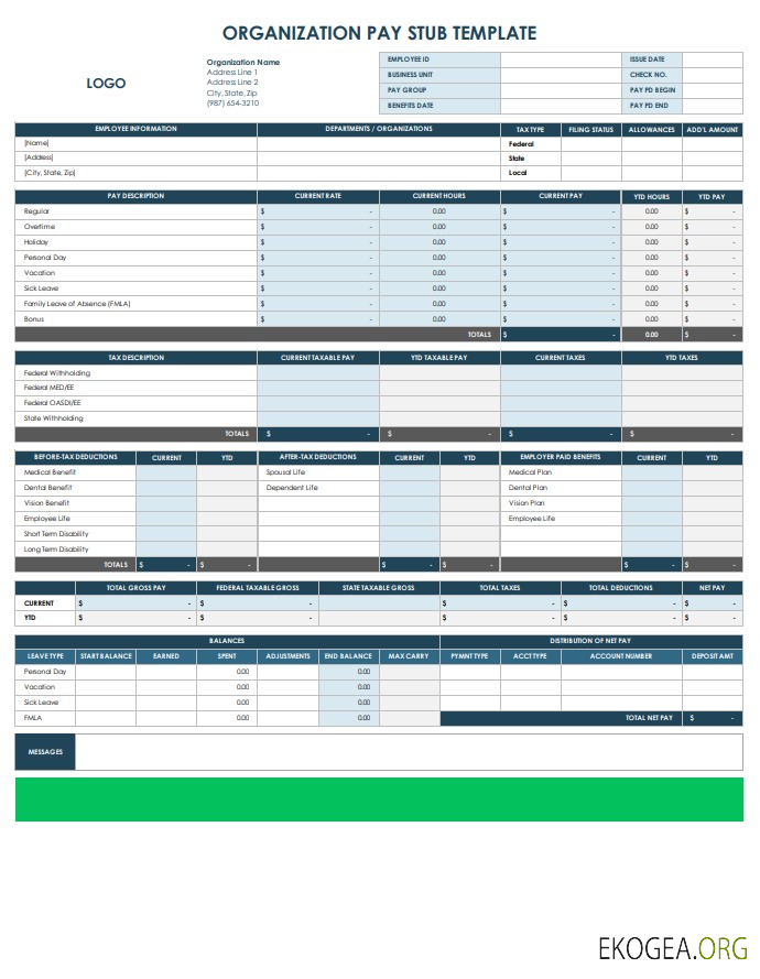 Modèle de bulletin de paie de l'organisation